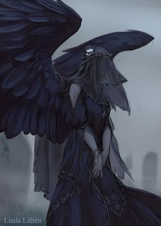 an image of a woman with black wings