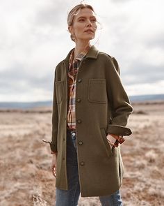 Long Wool-Blend Shacket Affordable Casual Adventure Outerwear, Luxury Midweight Outerwear For Hiking, Seasalt Plant Hunter Coat, Maine Fashion, Inverted Box Pleat, Shacket Outfit, Pendleton Shirts, Garnet Hill, Basic Outfits