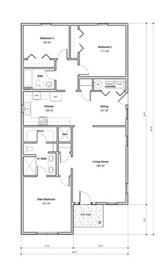 the floor plan for a two bedroom, one bath apartment with an attached kitchen and living room