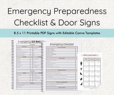 emergency preparedness checklist and door signs