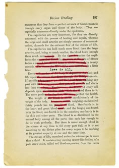 an old book page with a heart on it