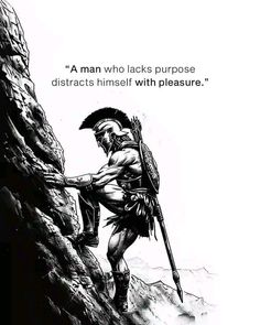 a black and white drawing of a man climbing up a mountain with a quote on it