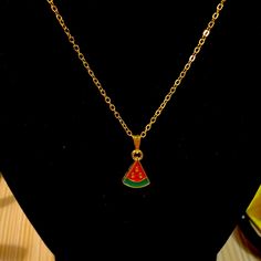 18” Gold Plated Cable Chain Necklace With Lobster Clamp & Gorgeous Red & Green Watermelon Charm! Brand New Never Worn! Only 1 Made! Handmade With Love! Green Watermelon, Kids Accessories Jewelry, Cable Chain Necklace, Closet Accessories, Handmade With Love, Only 1, Cable Chain, Kids Accessories, Red Green