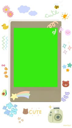 an image of a green screen surrounded by stickers and other things that are around it