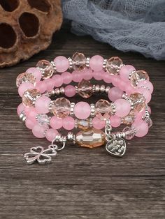 3  style retro crystal bracelets Pink    Glass     Women Fashion Jewelry, size features are:Bust: ,Length: ,Sleeve Length: Trending Bracelet Designs, Glass Beaded Bracelets Ideas, Pink Bead Bracelet, Body Jewelry Diy, Girly Bracelets, Pink Beaded Bracelets, Stacked Bracelets, Crystal Bead Jewelry, Bracelet Inspo