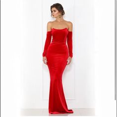 Abbey' Is Made From An Incredible Quality Deep Pile Velvet That's Super Soft And Very Stretchy And Has A Super Flattering Bust Line Neckline. Lined Red Color Back Zipper Red Long Sleeve Evening Dress For Night Out, Red Long Sleeve Mini Dress For Prom, Fitted Red Bodycon Dress For Evening, Red Strapless Bodycon Dress For Evening, Red Glamorous Bodycon Dress For Formal Occasions, Red Off-shoulder Bodycon Evening Dress, Fitted Red Maxi Dress For Evening, Fitted Long Sleeve Maxi Dress For Red Carpet, Red Holiday Bodycon Dress For Evening