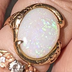 Custom Made Beautiful Estate Heavy 10k (Not Marked) Large Opal Ring. 8 Can Be Sized By A Jeweler. The Opal Is Brilliant And More Colorful When Worn. Gold Opal Ring, Opal Ring Gold, Ring Color, October Birthstone, Opal Ring, October Birth Stone, Opal Rings, 10k Gold, Womens Jewelry Rings