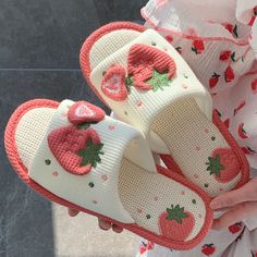 Strawberry Slippers, Linen Slippers, White Slippers, Cute Slippers, Soft Slippers, Home Slippers, Cute Strawberry, Slip And Slide, Home Shoes