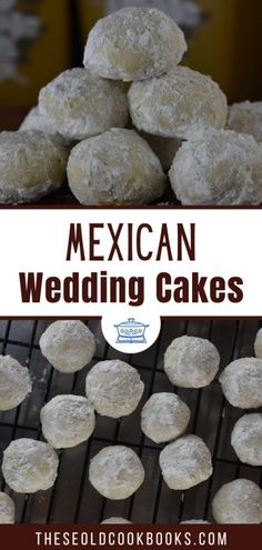 mexican wedding cakes are stacked on top of each other and ready to be baked in the oven