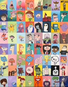 an image of many cartoon characters painted on paper