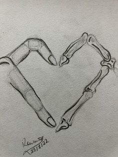 a drawing of two hands making a heart shape with their arms and legs in the shape of a skeleton