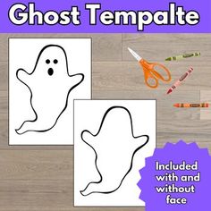 ghost templates with scissors and crayons on the table