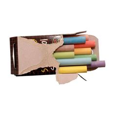 a pack of multicolored crayons in a cardboard box