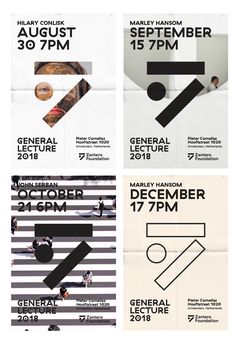 the poster for an art exhibition is shown in four different colors and sizes, including black and white