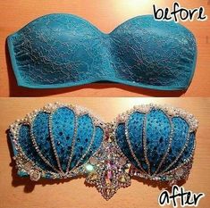 the before and after pictures of a bra that has been made to look like a mermaid's tail