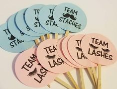 six stickers with the words team lashes and it's staches on them