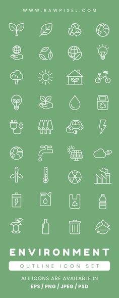 the environmental icon set is shown in white on green