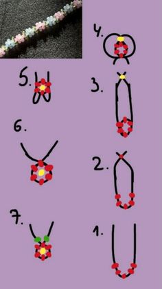 the instructions for how to make a beaded necklace with beads and flowers on it