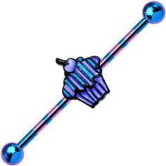 Blue Anodized Titanium Scrumptious Cupcake Industrial Barbell #bodycandy #industrial #cupcake $8.99