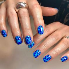 Electric Blue Nail Art, Blue Gel Manicure, Electric Blue Nails, Cute Vase, Mens Nails, Hippie Nails, Blue Electric, Blue Glasses, Nail Studio