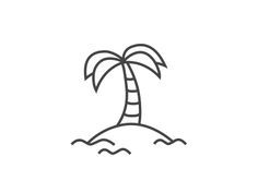 a line drawing of a palm tree on an island