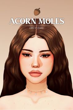 an animated image of a woman's face with the words acorn molles on it