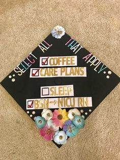 a decorated cap that says coffee, care plans, sleep and be - nicer