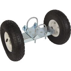 the wheelbarrow has four spokes and two wheels on each side, with white spokes