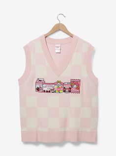 Stay comfy in this sweet Sanrio vest! With pastel pink and white checkered fabric  this dreamy vest features an embroidered applique of My Melody-themed snacks from Kawaii Mart—adding a dose of style to any outfit.A BoxLunch Exclusive!50% rayon; 30% recycled polyester; 20% nylonListed in women's plus sizes; unisex silhouetteWash cold with like colors; dry lowImported Pastel Pink Clothes, Cutecore Items, Checker Vest, Pink And White Checkered, Plus Size Vest, Plus Size Vests, Sanrio My Melody, Checker Print, Embroidered Applique