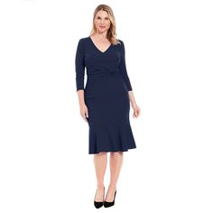 Upgrade your dress collection with this stylish Women's London Times V-Neck Side Twist Midi Dress.Click on this WOMEN'S GUIDE to find the perfect fit and more! Upgrade your dress collection with this stylish Women's London Times V-Neck Side Twist Midi Dress.Click on this WOMEN'S GUIDE to find the perfect fit and more! FEATURES V-neck 3/4-length sleeves Zipper back Side twist Sheath silhouette Scuba crepe construction Flounce hem Partially linedFIT & SIZING Fitted straight 42 3/4-in. length from Michael Kors Coats, Side Twist, Family Women, Petite Size Chart, Navy Midi Dress, Maternity Shops, Womens Size Chart, Twist Front, Barnes And Noble