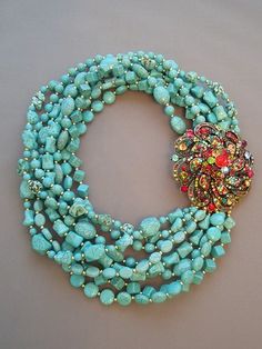 turquoise with crystals.... The Necklace, Turquoise Stones, A Necklace, I Love Jewelry, Turquoise Beads, Statement Jewelry, Stone Jewelry, Costume Jewelry