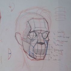 a drawing of a man's face with different facial expressions and features on it