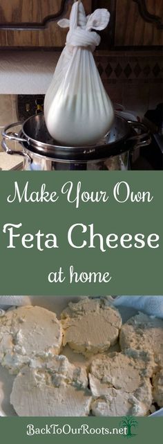 a plate with cheese on it and the words make your own feta cheese at home