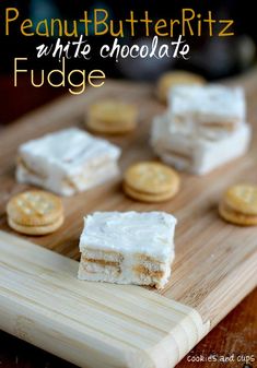 peanut butterritz and white chocolate fudge on a cutting board