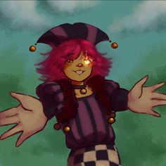 a digital painting of a woman with red hair wearing a hat and checkered skirt