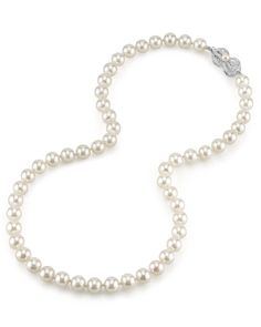 7.5-8.0mm Japanese Akoya White Pearl Necklace- AAA Quality Akoya Pearl Necklace, White Pearl Necklace, Pearl Necklaces, Fame Dr, Akoya Pearls, Pearl Gemstone, Princess Style, Silk Thread, Pearl Size