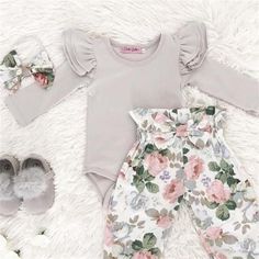 Baby Girl Outfit, Ruffle Romper, Floral Pants, Girls Rompers, Sleeved Romper