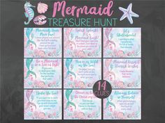 mermaid birthday party printables with the names and numbers for each child's name