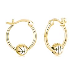 two hoop earrings with basketballs on them