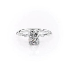 The Penelope WG RAD Pave Setting Engagement Ring, Types Of Diamonds, Moissanite Wedding Bands, Radiant Cut, Engagement Ring Wedding Band, Designer Engagement Rings, Diamond Sizes, White Rose Gold, Moissanite Diamonds