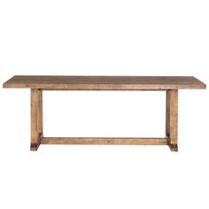 a wooden table with two legs and a long shelf on one end, against a white background