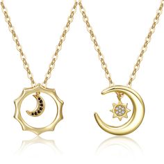 PRICES MAY VARY. "Soul Sisters, friends for life" moon star necklaces. Best friends gift best friend necklaces bff necklaces for 2 friendship necklaces for 2 Set of 2 Gold Plated Stainless Steel Best Friend Moon and Sun Matching BFF Friendship Necklace for 2 Jewelry Gift Great gift for your best friend,mom,daughter with empowering message For Holidays Christmas,thkansgiving day,Party and daily life and as Valentine's Day present Come with a delicate Gift Box and it will protect the necklaces. If Four Friends Jewelry, Friendshio Necklaces, Matching Sisters Gifts, Gold Necklace Friends, Best Firend Necklaces, Necklaces For 3, Necklaces For 3 Friends, Necklaces For 4, Sun And Moon Necklace Soy Luna