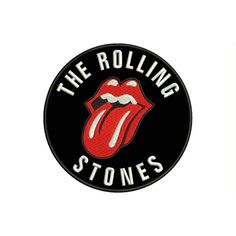 the rolling stones sticker is shown on a white background and black circle with red lips