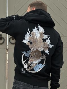 400GSM Fully Embroidered Nine tail Fox Hoodie Inspired by Japanese Folklore! 🦊 Unisex Design 🍃100% Natural Cotton Fleece Fabric - Great For all times of the year! 🧵All design is 100% Embroidered 🎌 Japanese inspired design Care Instructions Wash the garment inside out in cold water using a delicate cycle. Lay it flat to dry. Do not use bleach, dry clean, or iron directly on the design. Tam Lin, 9 Tails, T Shirt Design Inspiration, Fox Hoodie, Fox Embroidery, Japanese Folklore, Embroidery Tshirt, Embroidery Hoodie, Heavy Embroidery