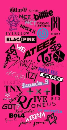 a pink poster with different types of graffiti on it's side and the words written in