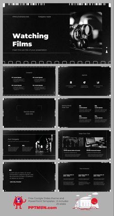 a bunch of black and white images on a gray background with the words watching films