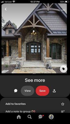 a house with the words see more view and save on it's phone screen