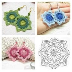 four different crochet patterns are shown in this photo