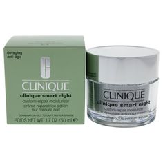 A smart nighttime moisturizer that targets all major signs of aging. This oil-free formula delivers targeted nighttime repair, helping to visibly smooth lines and wrinkles while you sleep while firming, brightening and supporting skin's moisture barrier. Clinique Smart hydration technology helps skin attract and retain moisture so you wake up to a complexion that's fresh, firm and alive with you. It contains hyaluronic acid to help increase skin's natural reserves of the moisture magnet, and mic Clinique Smart, Combo Skin, Platinum Credit Card, Brighten Skin Tone, Younger Looking Skin, Spf 15, Smooth Lines, Even Skin Tone, Face Moisturizer