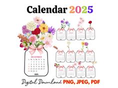 a calendar with flowers in a mason jar